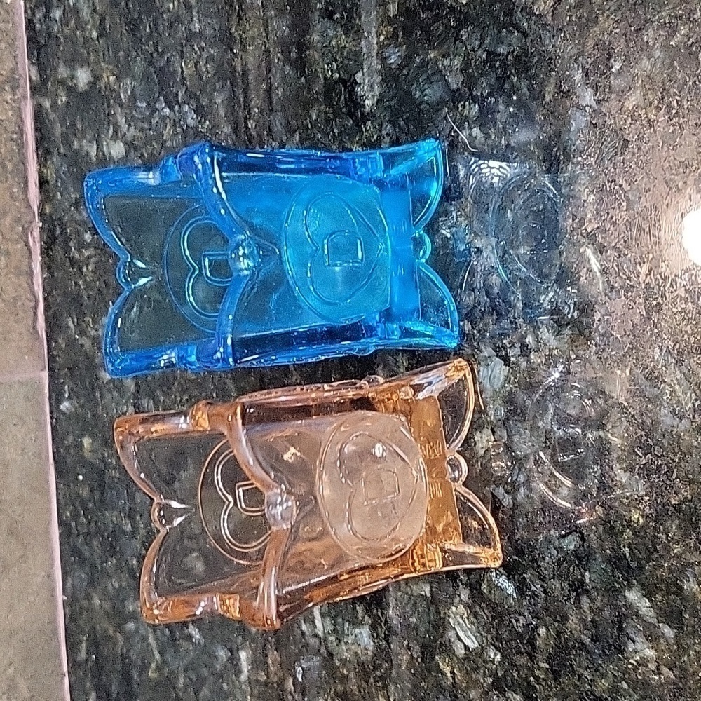 Vintage Set of 2 Degenhart Toothpick Holders  Blue and Light Orange